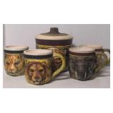 Flat of Enesco Safari animal themed ceramic mugs