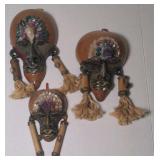 Trio of tribal gourd masks w/ Amethyst and