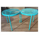 Two round metal patio sidetables, 18 1/2" dia x