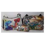 Pair of Anuschka purses hand painted floral