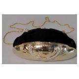 Rhinestone Gold Pillow Clutch Clam Shell Purse