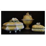 Yellow Ceramic Serving Dishes approx 3" - 9"H