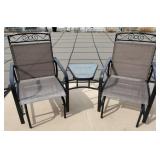 Patio bench with two gliding chairs with glass