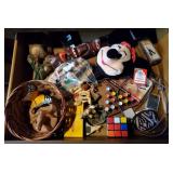 Assorted drawer contents, decor items, animal