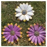 Three metal flower outdoor decorations, 18" dia,