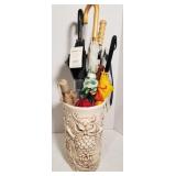 7 umbrellas and 9" x 17" ceramic umbrella stand