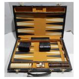 Backgammon board game in case, patchwork black