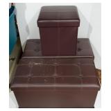 Set of three artificial leather storage boxes,