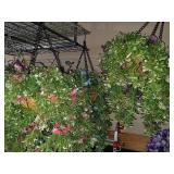 Three hanging baskets plastic flowers 32 in from