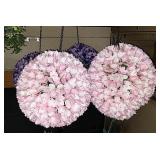 Four hanging round plastic flowers arrangements