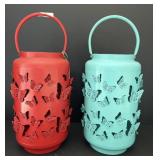Pair of Solar Light Metal Butterfly Lanterns