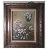 Framed Oil on canvas still life flowers and