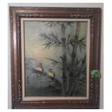 Framed oil on stretched canvas bamboo brush