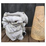 Pair of outdoor decor, one resin elephant pot 16