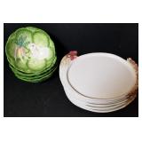 Six 11" x 8" chicken plates, unmarked and four 7"