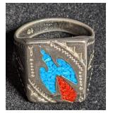 Southwest style silver ring marked "10". Total