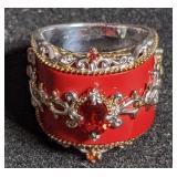 Silver ring w/gold-tone & red accents marked
