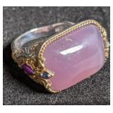 Silver ring w/gold-tone & purple accents marked