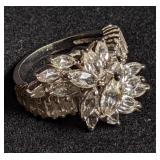 Silver ring w/ stone cluster marked "sterling".