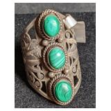 Silver ring w/ malachite stones marked "925".