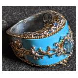 Silver ring w/ gold-tone & light blue accents