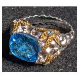 Silver starfish ring w/ blue accent stone marked