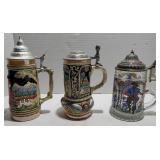Lot of three beer steins, one glass, from 7 1/2"