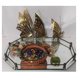 Mirrored tray, gold-tone butterfly wall h