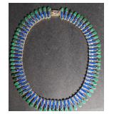 Silver necklace w/ malachite & lapis lazuli