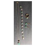 Necklace, bracelet, earrings, & ring set marked