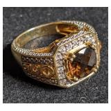 Gold tone ring w/ brown accent stone marked