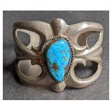Unmarked silver-tone cuff bracelet w/ turquoise.