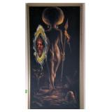 Framed vtg. air brushed velvet painting of