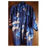 Oriental Kimono Dark Blue Cranes w/ Sash