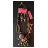 Betsey Johnson Spider Necklace & Earrings