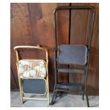 Two folding step stools, vintage yellow two step