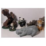 Flat of various figurine animals including Pandas