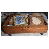 Rolling storage drawer (30"x17"x9") w/ contents -