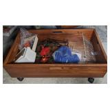 Rolling storage drawer (30"x17"x9") w/ contents -