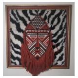 Framed African tribal mask tapestry Aprx. 28"x28"