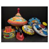 (M) Vtg. Tin Litho Tops (Largest approx 10")