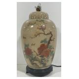 (AM) Oriental Glass Table Lamp Urn Appr 18 in