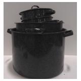 (M) Vintage Enamel Coated Pots and Pans. Largest