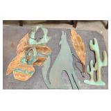 (AM) Copper & Turquoise Feather, 2 baskets wall