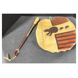 (AM) Native American turtle shell drum w/ mallet.