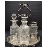 (M) Silver-Plated Cruet Set w/ Cut Glass (approx