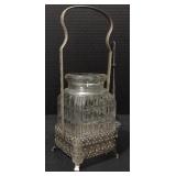 (M) Antique Silver Plated Pickle Jar w/ Cut Glass