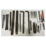 (AM) Lot w/ Tent Pegs, Pry And Wrench Bar, Steel