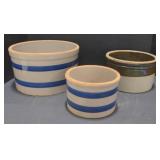 (M) Vintage Blue Strip Crocks and a Brown Strip