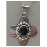 (XX) Sterling Silver Black Onyx Cross Pendant